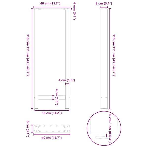Barbordsben antracit 2 st 40x(110-111) cm stål