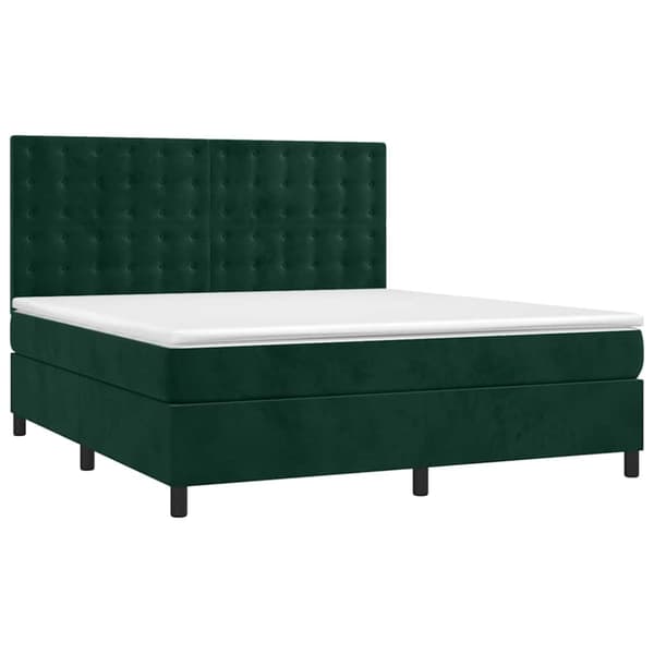 Ramsäng med madrass & LED mörkgrön 180x200 cm sammet