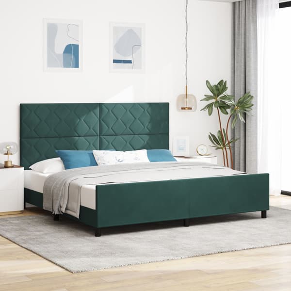 Bäddfjäder med huvudgavel Mörkgrön 200 x 200 cm Sammet