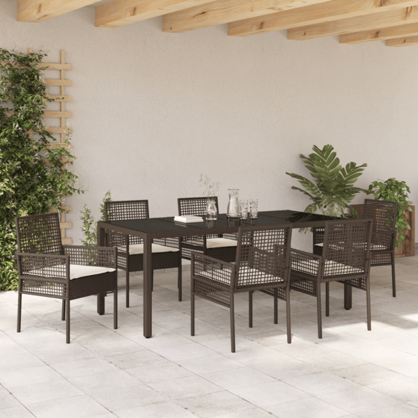 Trädgårdsmöbelset 7 pcs Brun konstrotting