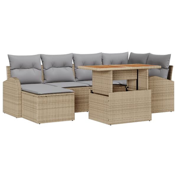 Trädgårdsoffset med lagring 7 pcs Beige Poly rattan