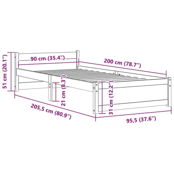 Sängram massivt trä 90x200 cm