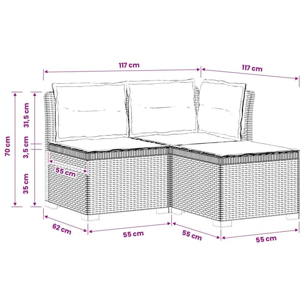 3-sits trädgårdsoffa med kuddar Rattan-look PP Vit