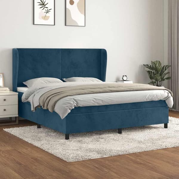 Ramsäng med madrass mörkblå 160x200 cm sammet