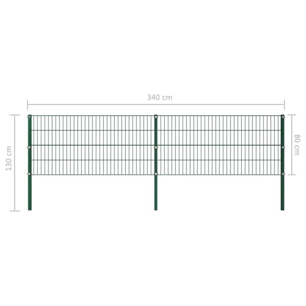 Staketpanel med stolpar järn 349x80 cm grön