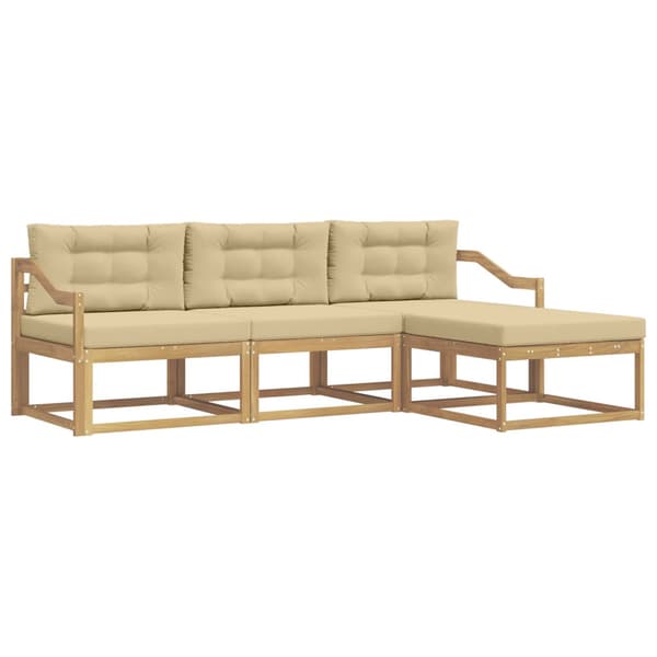 Utomhussoffset med kudde 4 pcs Vit och Beige Polyester