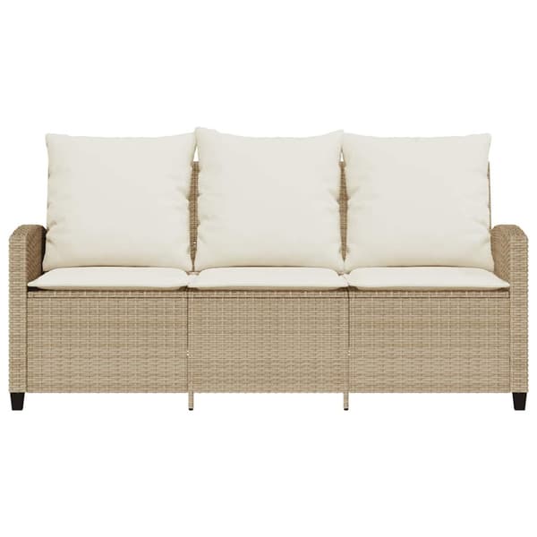 Trädgårdssoffa 3-sits med dynor och bord beige konstrotting