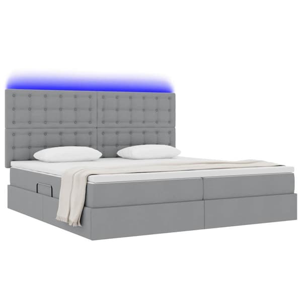 Förvaringssäng med LED med led Ljusgrå 200 x 200 cm Polyester