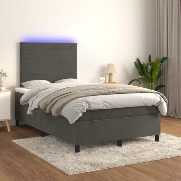 Ramsäng med madrass & LED mörkgrå 120x190 cm sammet