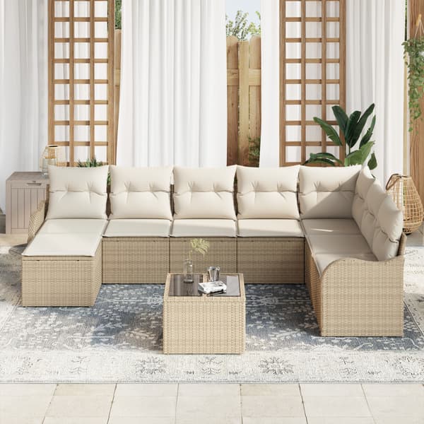 Trädgårdsoffset med kudde 9 pcs Beige Poly rattan