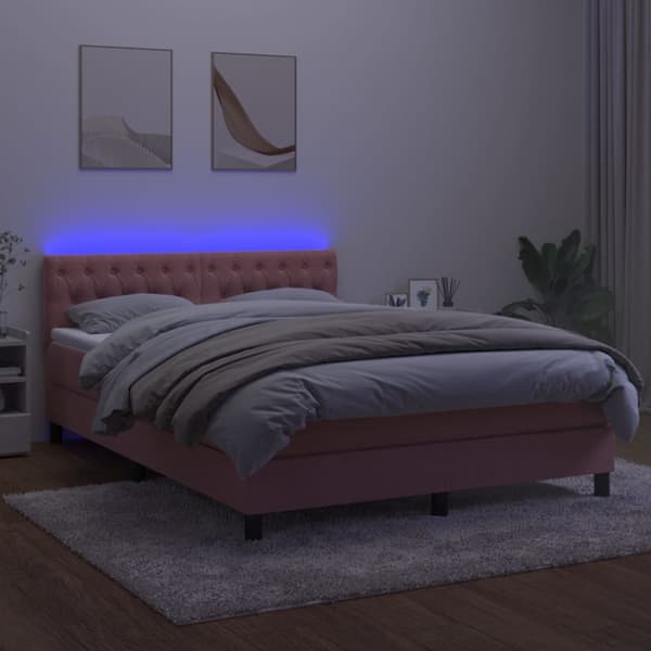 Ramsäng med madrass & LED rosa 140x200 cm sammet