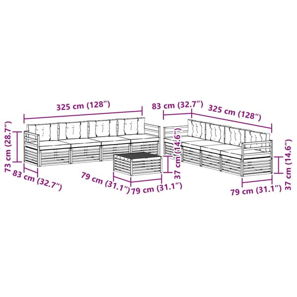 Utomhussoffset med kudde 9 pcs Naturlig och Grädde