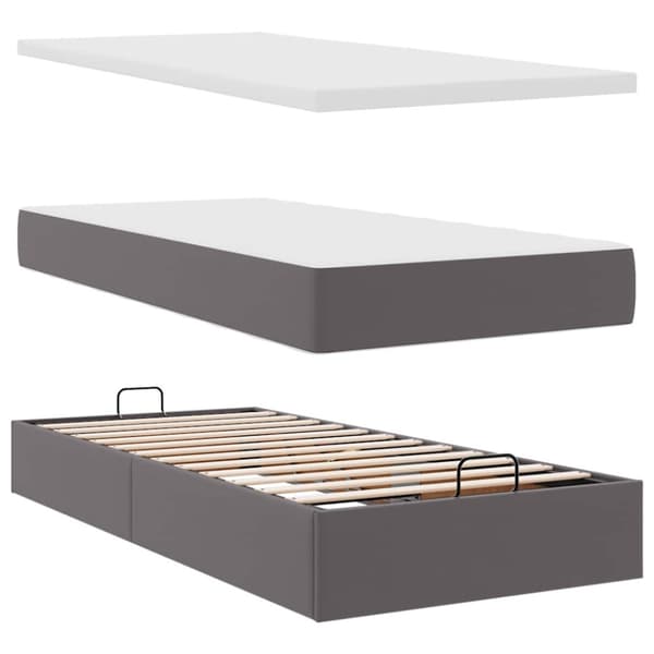 Ottoman sängram med madrasser grå 180x200 cm konstläder