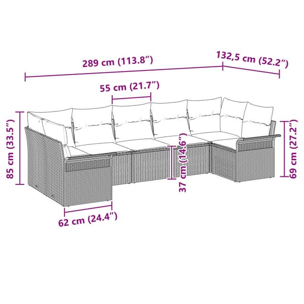 Trädgårdsoffset med kudde 7 pcs Grå konstrotting