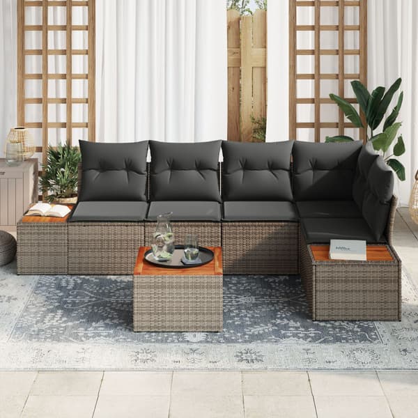 Trädgårdsoffset med kudde 6 pcs Grå Poly rattan