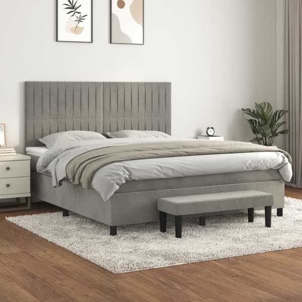Ramsäng med madrass ljusgrå 160x200 cm sammet