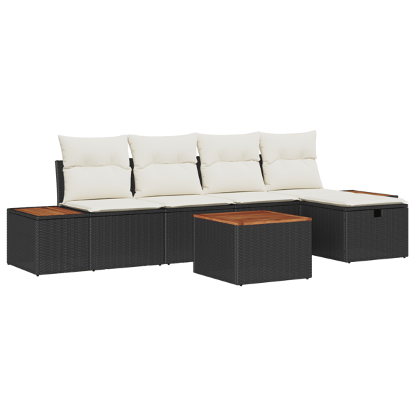 Trädgårdsoffset med kudde 6 pcs Svart Poly rattan