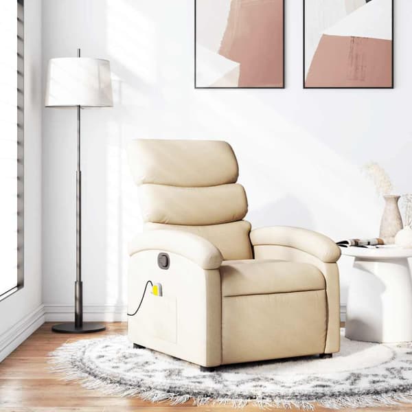 Massagefåtölj krämfärgad tyg