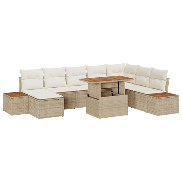 Trädgårdsoffset med lagring 9 pcs Beige Poly rattan