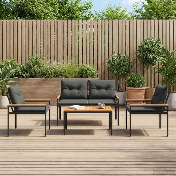 Utemöbelset 4 pcs Mörkgrå konstrotting