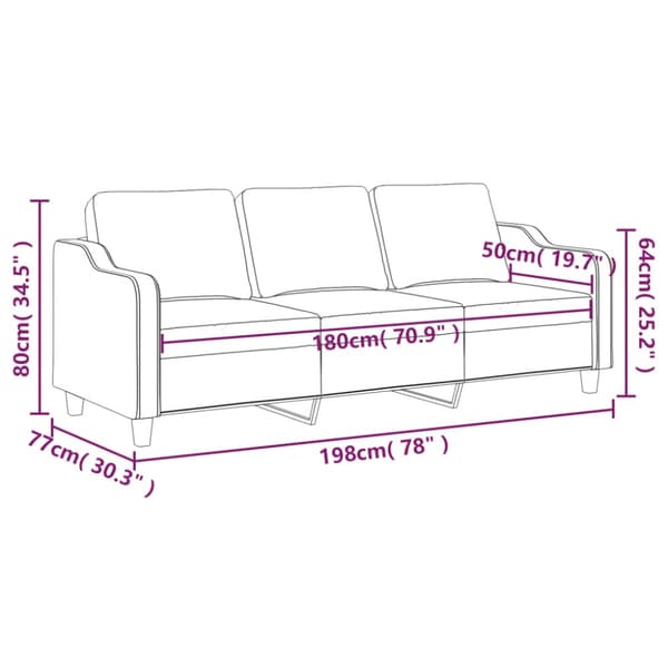 3-sitssoffa vinröd 180 cm tyg