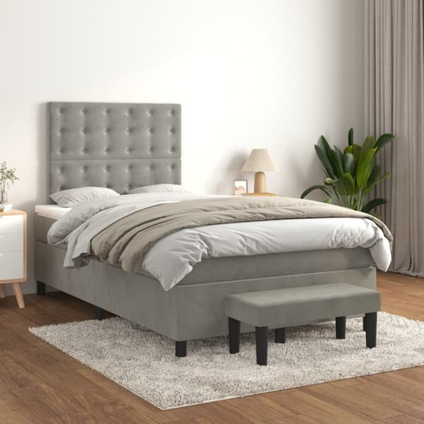Ramsäng med madrass ljusgrå 120x190 cm sammet