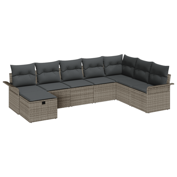 Trädgårdsoffset med kudde med lagring 8 pcs Grå Poly rattan
