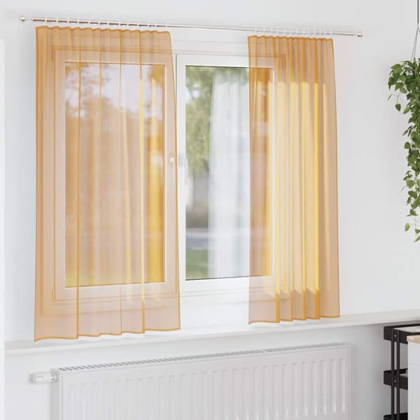 Voile gardiner med stångfickor 2 st orange