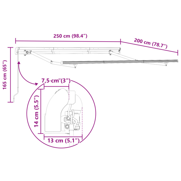 Utfällbar markis Kräm 250 x 200 cm tyg