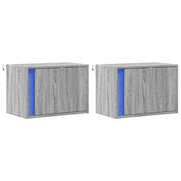 Väggmonterade sängbord med LED-lampor 2 st grå sonoma