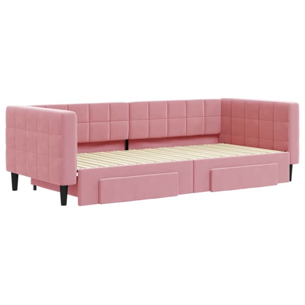 Dagbädd utdragbar med lådor rosa 90x200 cm sammet