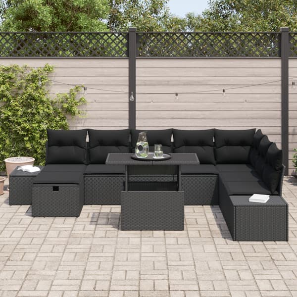 Trädgårdsoffset 11 pcs Svart Poly rattan