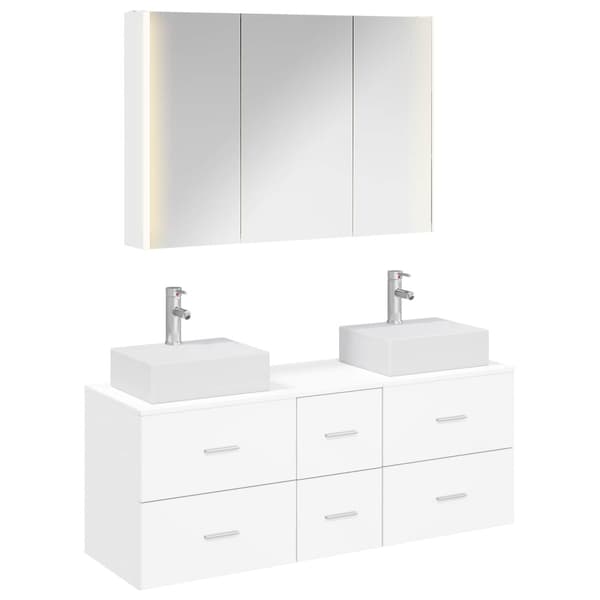 Badrumsmöbelset 4 pcs Vit Konstruerat trä och glas