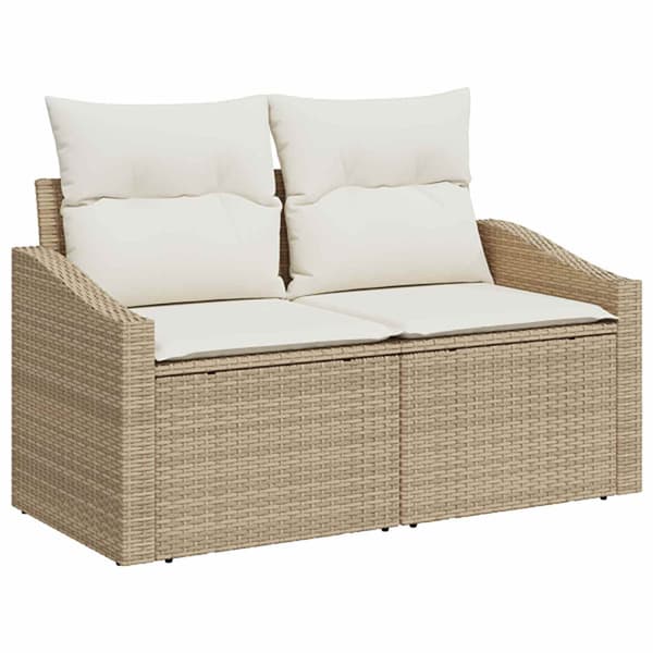 Soffset 7 st Beige och krämvit Poly Rattan och stål
