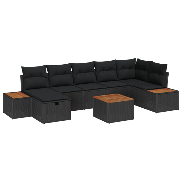 Trädgårdsoffset med kudde 8 pcs Svart Poly rattan