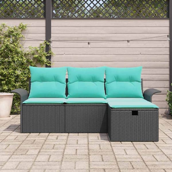 Trädgårdsoffset med kudde med lagring 4 pcs Poly rattan