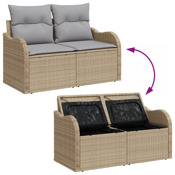 Trädgårdsoffset med lagring 6 pcs Beige Poly rattan