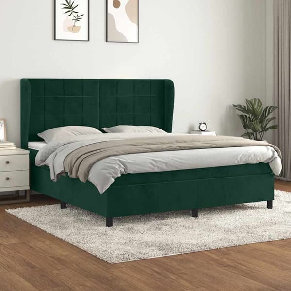 Ramsäng med madrass mörkgrön 180x200 cm sammet