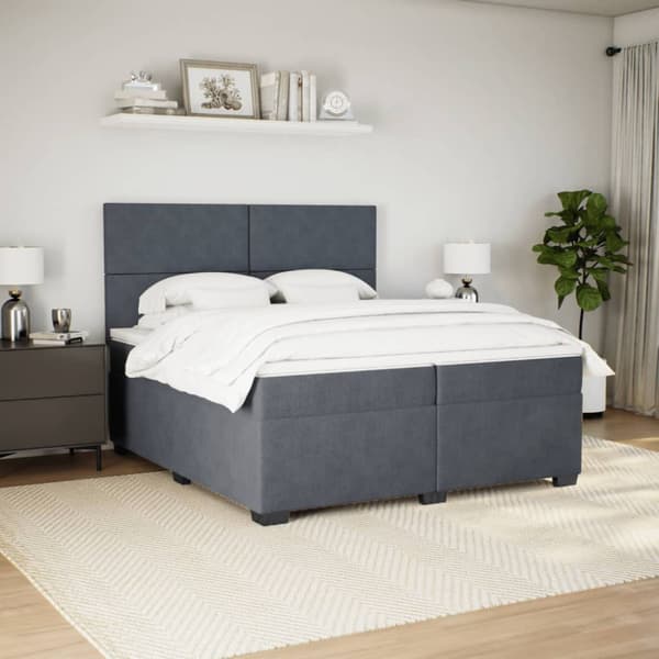 Ramsäng med madrass mörkgrå 200x200 cm sammet