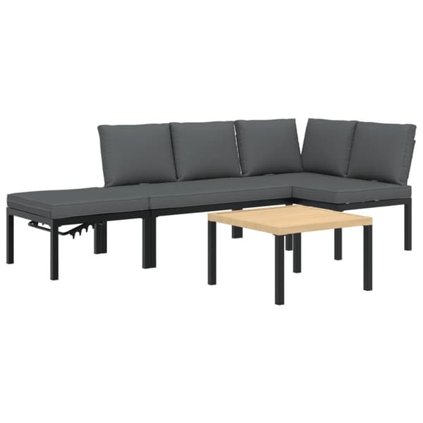 Trädgårdssoffa med dynor 4 delar svart aluminium