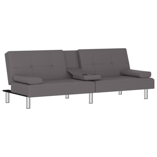 Bäddsoffa med mugghållare grå konstläder