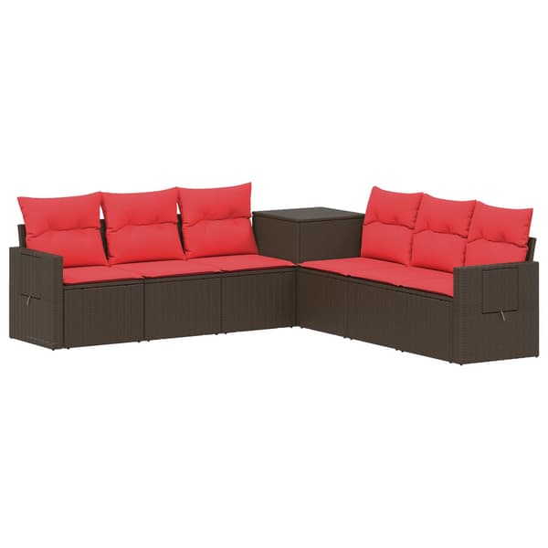 Soffset 7 pcs Brun och Röd Poly Rattan och stål