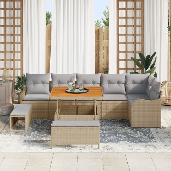 Trädgårdsoffset med kudde 9 pcs Beige konstrotting
