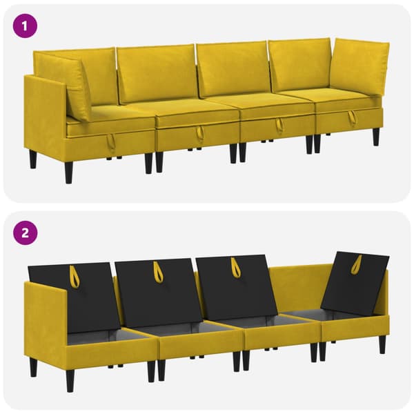 Möbelset för vardagsrummet med kudde 4 pcs Gul Sammet