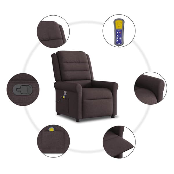 Massagefåtölj mörkbrun tyg