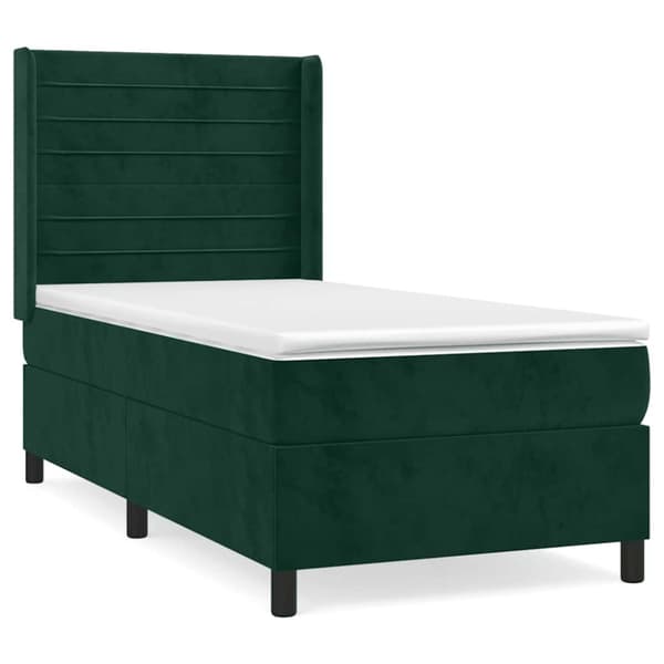 Ramsäng med madrass mörkgrön 90x190 cm sammet