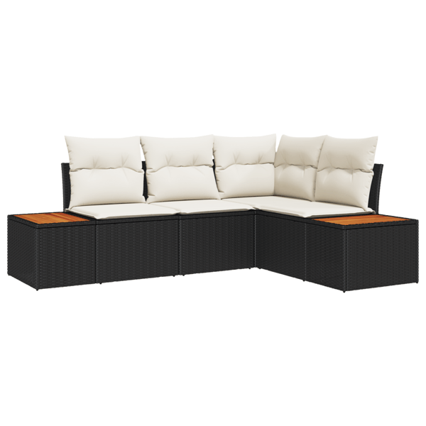 Trädgårdsoffset med kudde 4 pcs Svart och kräm Polyrattan