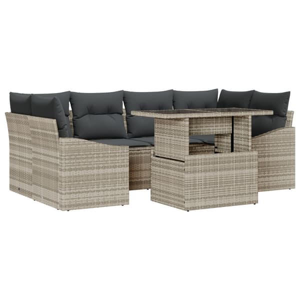 Trädgårdsoffset med lagring 7 pcs Ljusgrå Poly rattan