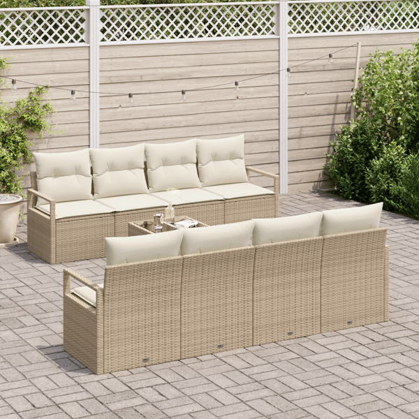 Trädgårdsoffset 9 pcs Beige och gräddfärgad konstrotting