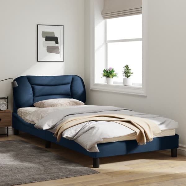 Bed Frame with LED without Mattress "Hvar" Blue 100x200 cm Fabric